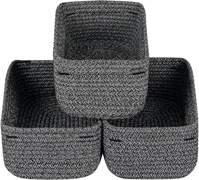 CubesLand Mixed Black Baskets Bins for Organizing,Small Woven Storage Baskets for Shelves,Cute Closet Cube Bins Set 3,Baby Nursery Cube Organizer Toys Basket Bin,Home Decor Organization Bins