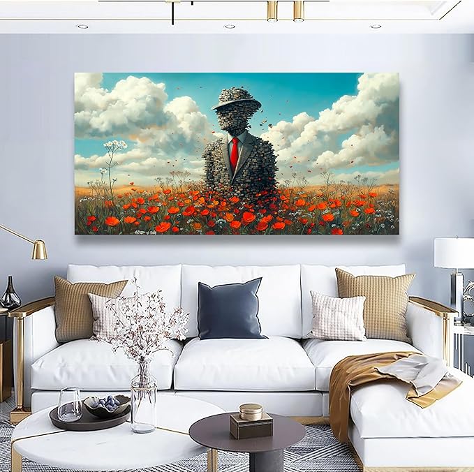 Stoneman Flower Sea Picture Print Canvas Wall Art Living Room Office Bedroom Wall Decor Flower Sea Landscape Wall Art Prints Modern Orange Blue Landscape Artwork Waterproof Ready to Hang - 20x40 inch