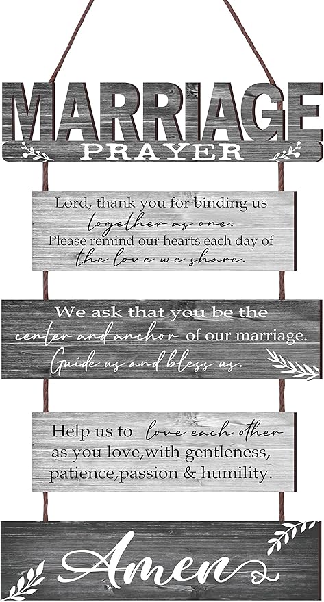 Buecasa Marriage Rustic Sign with 5pcs Panels Strung Together - Bridal Shower Gift for Couples Wife Husband - Christian Religious Inspiring Home Decor Newlywed