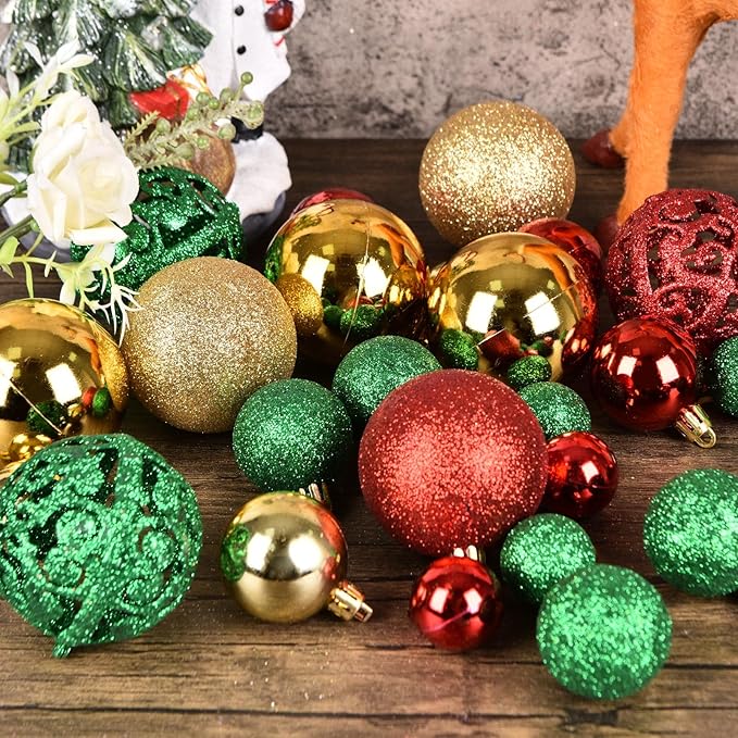 Christmas Balls Tree Ornaments, Shatterproof Christmas Decorations Set with Reusable Hand-held Gift Package for Holiday Xmas Tree Decor (100, Gold, Red, Green)