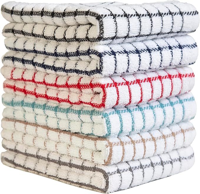 Premium Kitchen Towels (16”x 28”, 6 Pack) | Cotton Kitchen Hand Towels | Dish Towels | Kitchen Towels | Highly Absorbent Tea Towels Set | Multicoloured - Checked