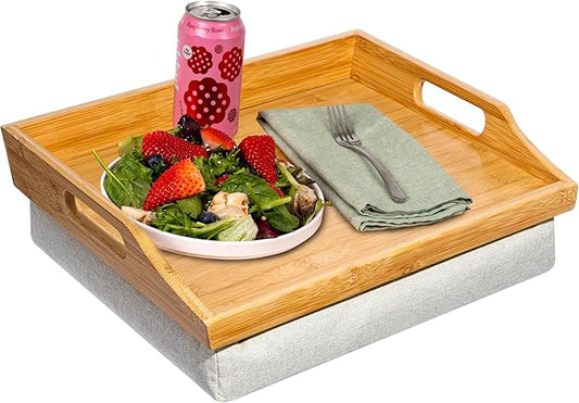 ROSSIE HOME Bamboo Wood Bed Tray, Lap Desk with Detachable Cushion, Serving Tray - Natural - Fits up to 15.6 Inch Laptops - Style No. 76107