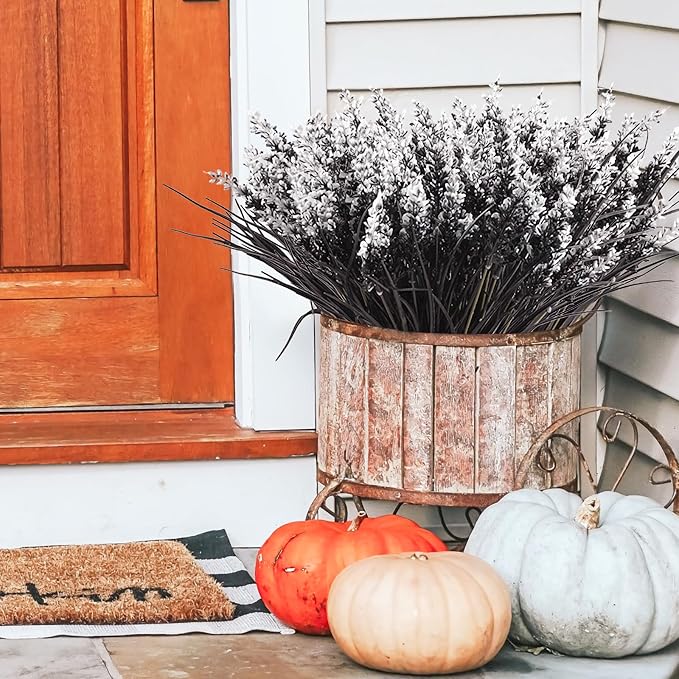 N&T NIETING 10 Bundles Black Artificial Flowers, Fake Monkey Grass with Flowers, UV Resistant Fake Plants Halloween Black Flowers Decor for Party Front Porch Home Garden Patio