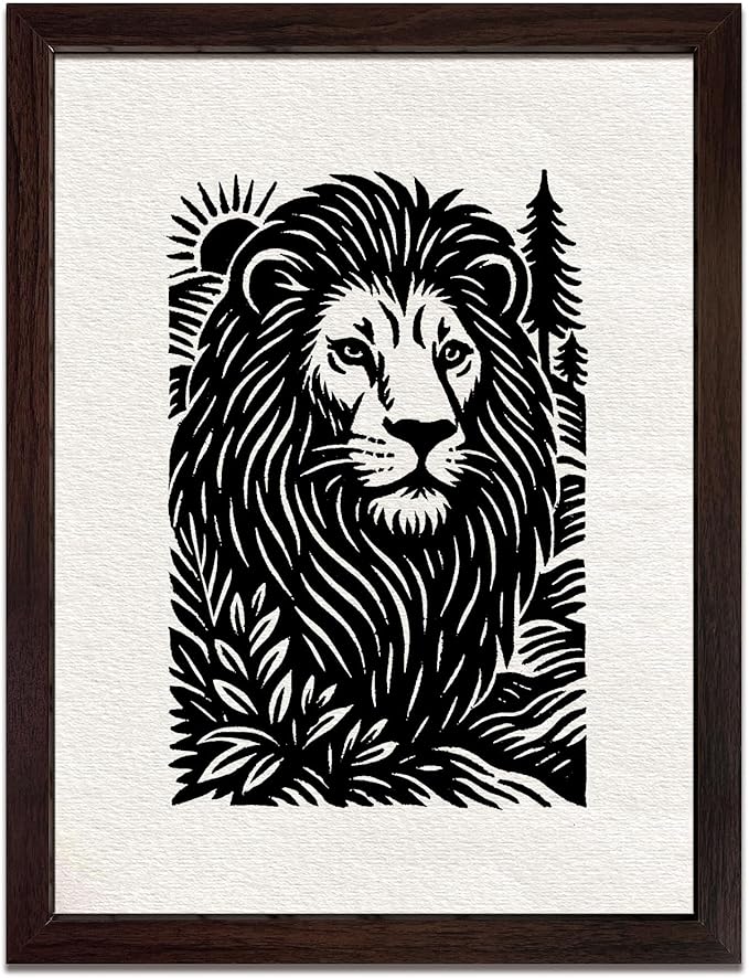 Caelumis Vintage Wall Art Decor Prints Black And White Pictures Posters For Farmhouse Living Bedroom Bathroom Room kitchen Handmade Unframed (Lion 12x16in)
