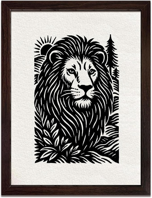 Caelumis Vintage Wall Art Decor Prints Black And White Pictures Posters For Farmhouse Living Bedroom Bathroom Room kitchen Handmade Unframed (Lion 12x16in)
