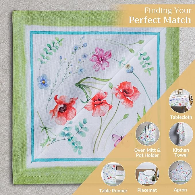 Maison d' Hermine Cloth Napkins Set of 4 100% Cotton Everyday Reusable Square Napkins Cloth Washable, Dinner, Party, Wedding, Restaurant, Spring/Summer (Just Floral, 20" x 20")