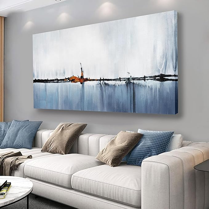 Abstract Wall Decor Modern Abstract Wall Art Blue and White Pictures Canvas Art Wall Decor Framed Artwork for Living Room Bedroom Dining Room Home Office Decor 24"x48"