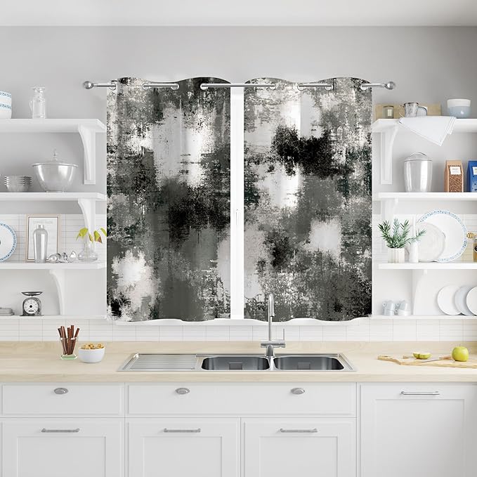 Asuexpect Black Grey Abstract Curtains 2 Panels Abstract Rust Curtain Room Darkening Grommet Window Treatments Modern Decorative for Bedroom Living Room, 26x36 Inches, Black Grey