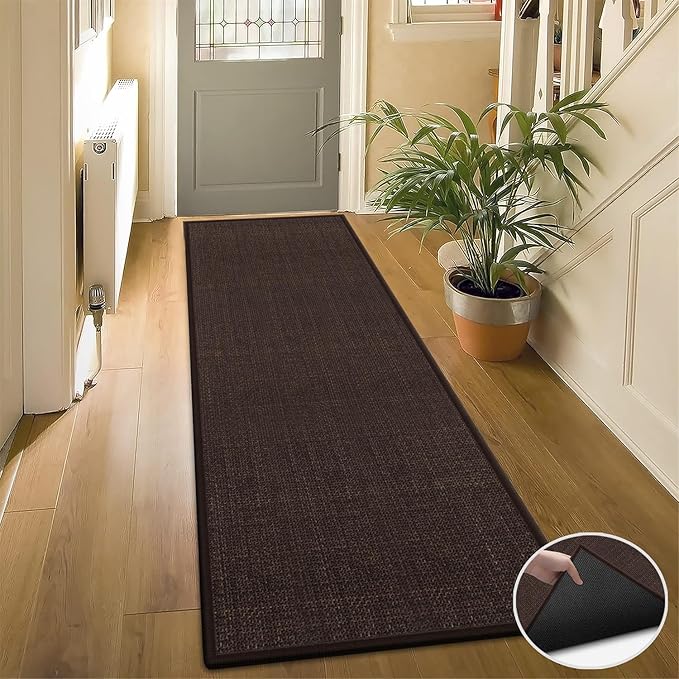 GOYLSER Washable Kitchen 7 Foot Runner Rug Non Slip, Absorbent Long Hall Runners Non Slip, Jute Nonslip Hallway Runner Mat Kitchen Carpet Runner, Deep Brown