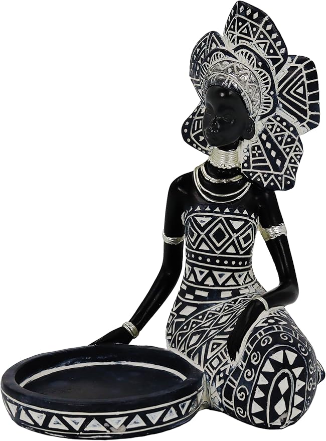 African Lady Figurine Candle Holder with African Tribal Totem for Wedding,Church,Holiday Decor-African Decorative Women Statues, Candlestick Holder for Home and Table Decor(754-Black)