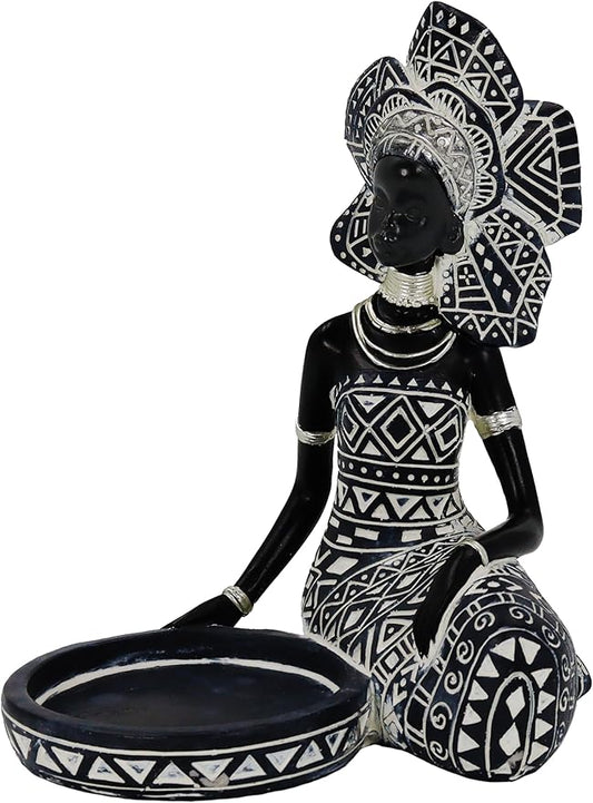 African Lady Figurine Candle Holder with African Tribal Totem for Wedding,Church,Holiday Decor-African Decorative Women Statues, Candlestick Holder for Home and Table Decor(754-Black)