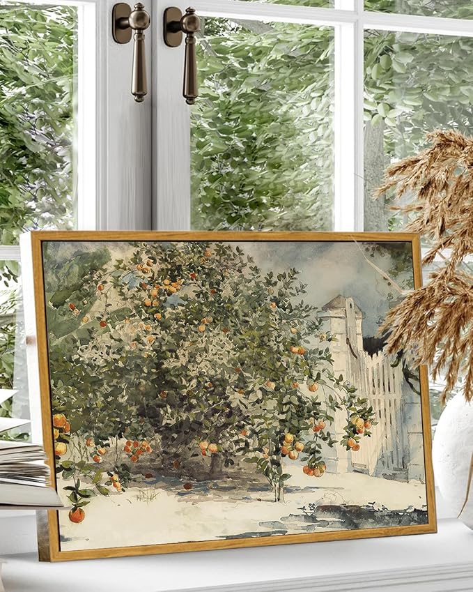 KBKBART Framed Vintage Kitchen Wall Art Prints Orange Tree Watercolor Oil Painting, Rustic Kitchen Sign Canvas Wall Art for Dining Room, Bedroom, Living Room, Farmhouse, Gallery, Vintage Pictures Wall Decor(12"x16")