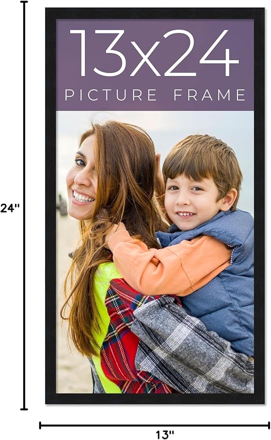 Noir Classique Mid Century Real Wood Picture Frame - 13x24 Inches, 0.75 Inch Width, 0.5 Inch Interior Depth, UV Acrylic & Foam Board Backing, Hanging Hardware