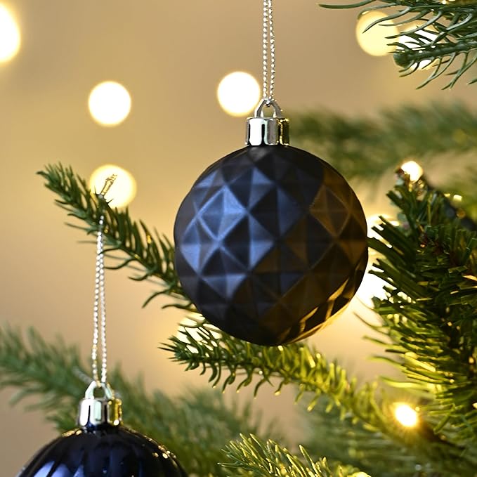 Valery Madelyn Christmas Ornaments Tree Decorations Set for Fall Halloween, 24ct Navy Blue Silver Shatterproof Ball Ornaments, 2.36" Hanging Ornament Bulk for Xmas Holiday Party Decor