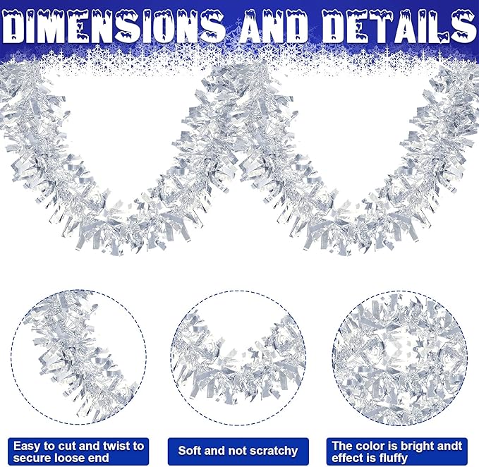 Dingion 59 Feet Christmas Tinsel Garland Metallic Twist Ornaments Hanging Glitter Xmas Garland for Christmas Tree Indoor Outdoor Decoration Party Supplies