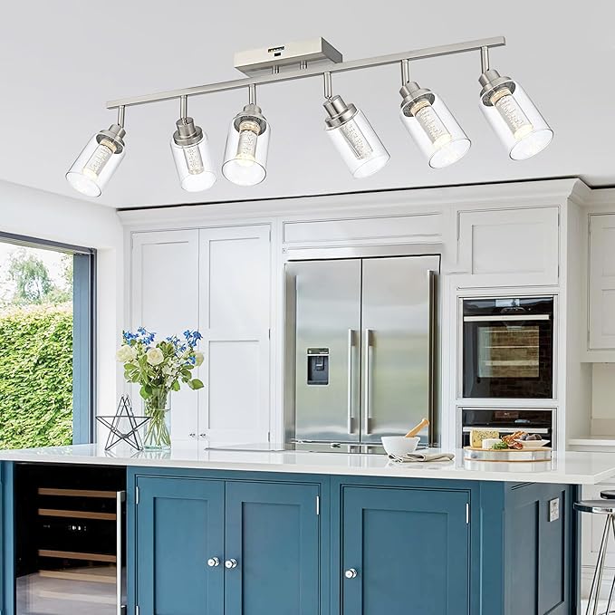 MELUCEE 5-Color Temperature 6 Light LED Track Lighting Kit, LED Track Lighting Fixtures Brushed Nickel Ceiling Spotlighting Vanity Lights with Flexibly Rotatable Light Head, Built-in LED Chips