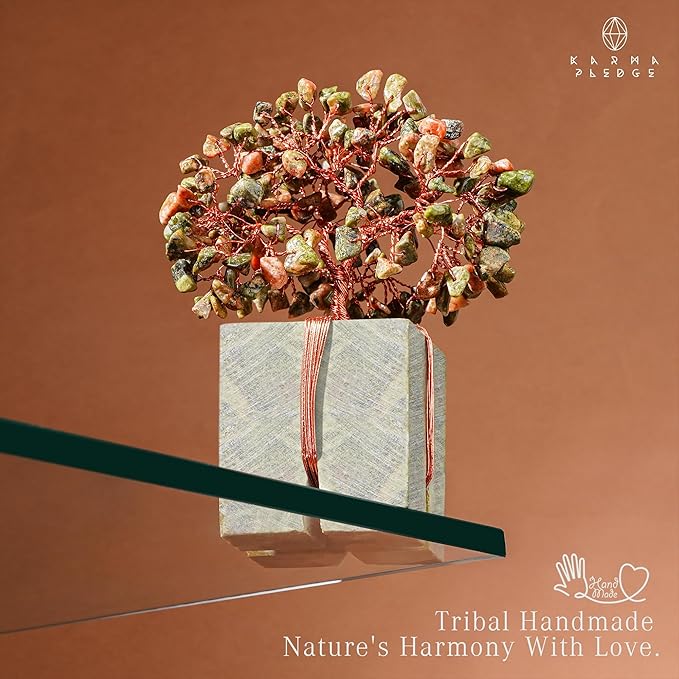 Crystal Tree for Birthday Gifts for Women, Handmade Raw Crystal Base Unakite Chakra Healing Crystal Tree of Life for Positive Energy, Money, Good Luck, Christmas Décor, Home and Office Decor