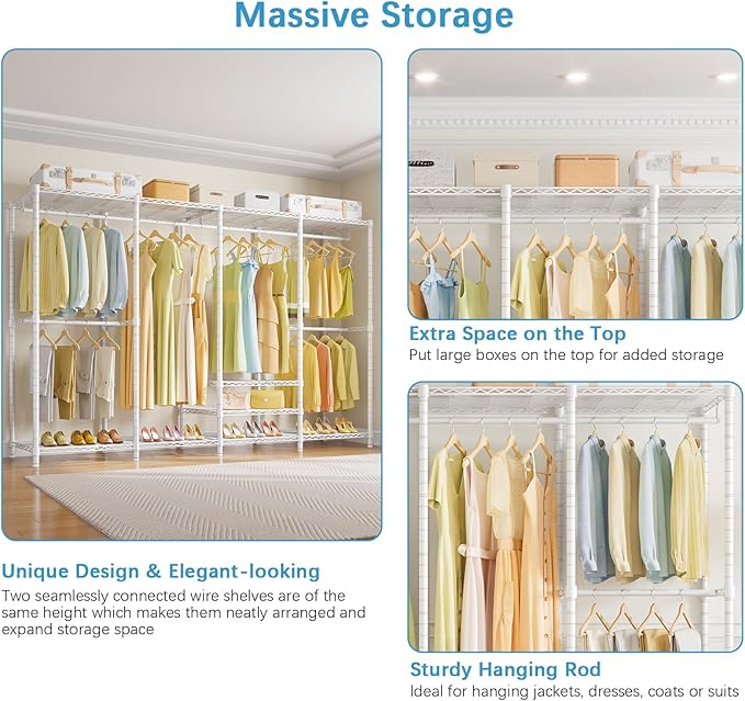 VIPEK V40 Plus Extra Large Clothes Rack Heavy Duty Clothing Rack for Hanging Clothes, Multi-Functional Closet Organizer System Freestanding Wardrobe Closet for Bedroom, Max Load 1300lbs, White