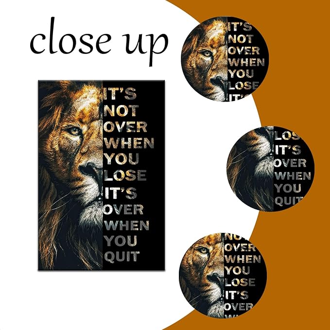 Canvas Lion Motivational Wall Art Inspirational Work Picture for Office Decor Magnificent of a Lion with Inspiring Quote HD Canvas Art for Gym Bedroom Kitchen Home Wall Decor Framed [24''W x 36''H]