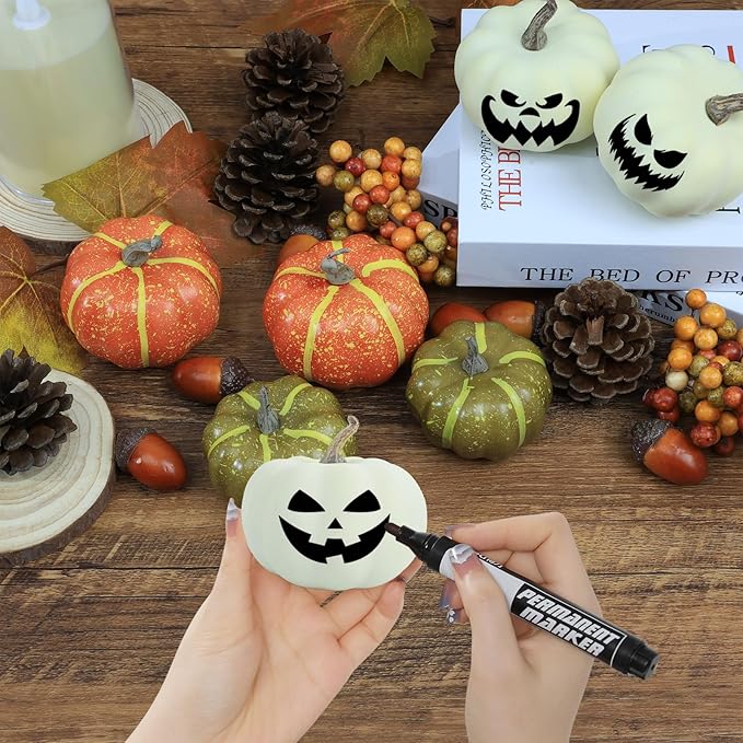 20 Pcs Realistic Fall Mini Pumpkin Decorations, Pumpkin Decor with Maple Leaves, Pine Cones, Acorns,Thanksgiving Decorations Indoor for Home Farmhouse Harvest Thanksgiving Table Decor