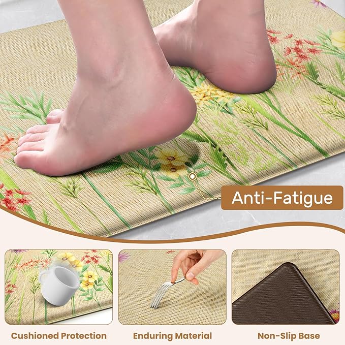 Kitchen Mats for Floor, 2-Piece Anti-Fatigue Waterproof Kitchen Rugs for Apartment Decor, Easy-Clean Standing Mat with Non-Slip Back for Home, Office, Laundry (17.3"×47" +17.3"×30")