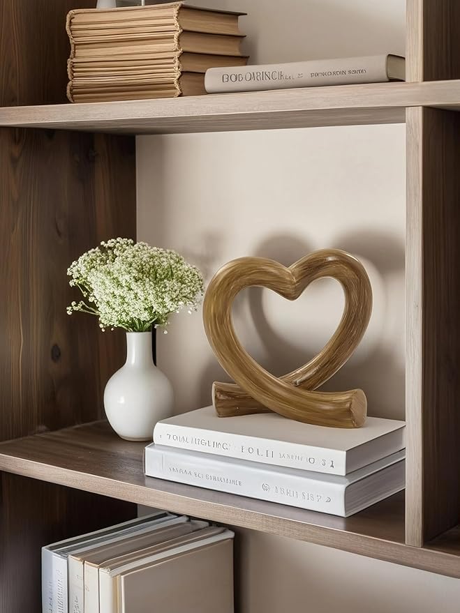 Imitation Wood Grain Heart Sculpture – Rustic Love Figurine for Farmhouse Decor, Nature-Inspired Romantic Gift, Anniversary or Engagement Present