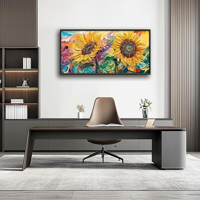 Framed Large Wall Art for Living Room, Sunflower Canvas Wall Decor, Flower Pictures Painting, Natural Landscape Artwork for Living Room Bedroom Office 60L'' × 30W''