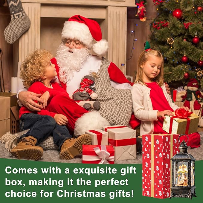 Christmas Snow Globes, Manger Snowflake Ball Nativity Scene, Silent Night Music Water Lantern, USB Powered & Battery, Holiday Decorations Gifts for Family, Children or Friend