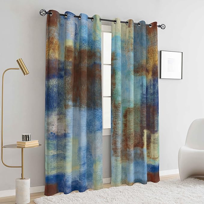 Asuexpect Abstract Curtains 2 Panels Abstract Rust Curtain Room Darkening Grommet Window Treatments Modern Decorative for Bedroom Living Room, 52x84 Inches, Blue Rust