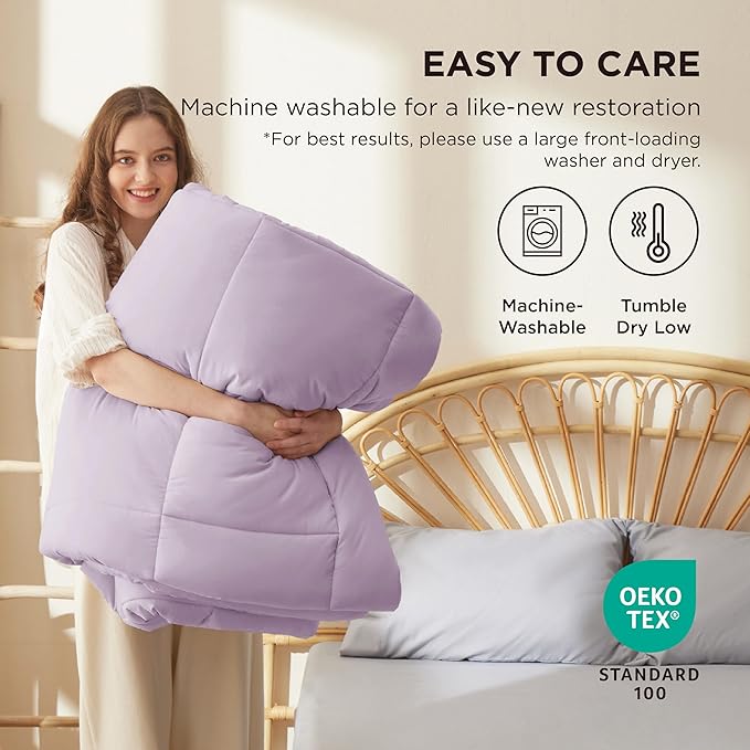 Bedsure Comforter Duvet Insert - Quilted Comforters Queen Size, All Season Duvet, GentleSoft Down Alternative Bedding, with 8 Tabs, Gifts for Women/Men, Light Purple, Queen 88 x 88 Inches