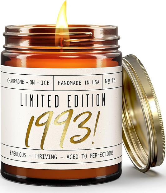 32nd Birthday Gifts for Women - 'Limited Edition 1993' Soy Candle, w/Champagne on Ice I 32 Birthday Gifts for Women I 32th Gift for Her Ideas I 9oz Reusable Jar, 50Hr Burn, Made in USA