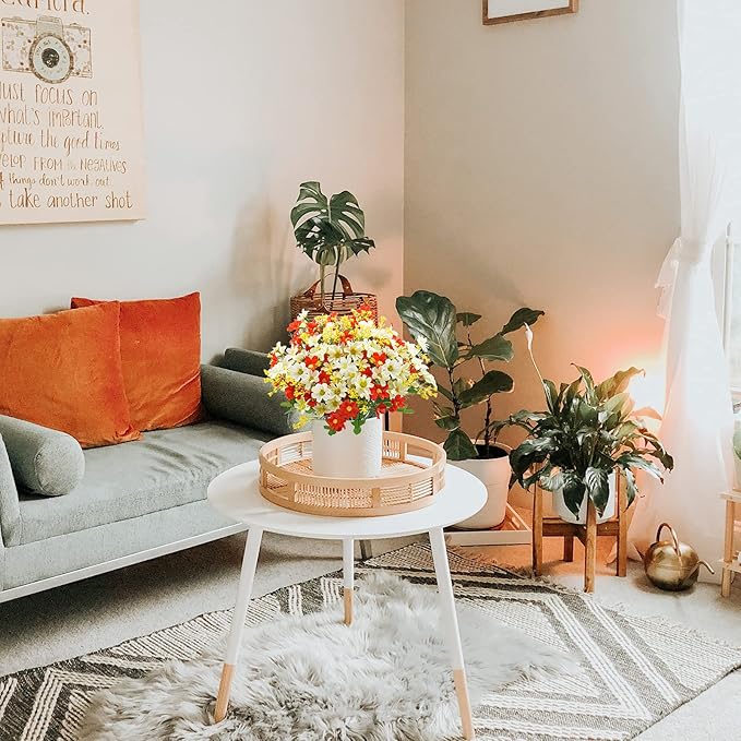 Uieke Artificial Fake Flowers, 6 Bundles Daisy Mums Flowers Outdoor UV Resistant No Fade Greenery Shrubs Plastic Flowers Indoor Outside Hanging Planter Home Wedding Office DIY Garden Porch Décor