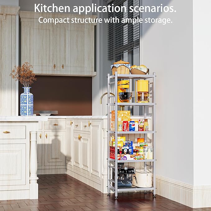 5-Wire Shelving Metal Storage Rack Shelves, Standing Storage Shelf Units for Laundry Bathroom Kitchen Pantry Closet(Silver,16.9L x 12.8W x 50.5H)