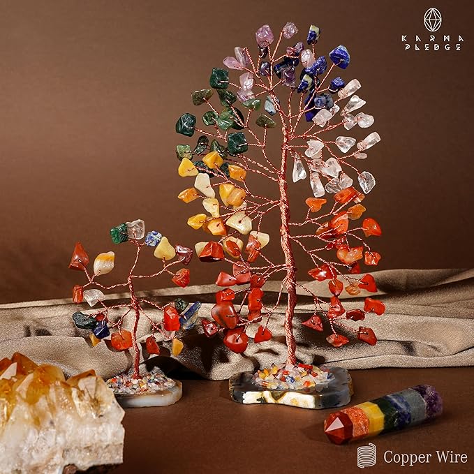 Crystal Tree for Positive Energy, 7 Chakra Tree of Life Healing Crystals & Stones, Money Bonsai Trees Pack of 2, Feng Shui Décor for Home and Office Desk Decoration, Good Luck Gifts for Women & Men