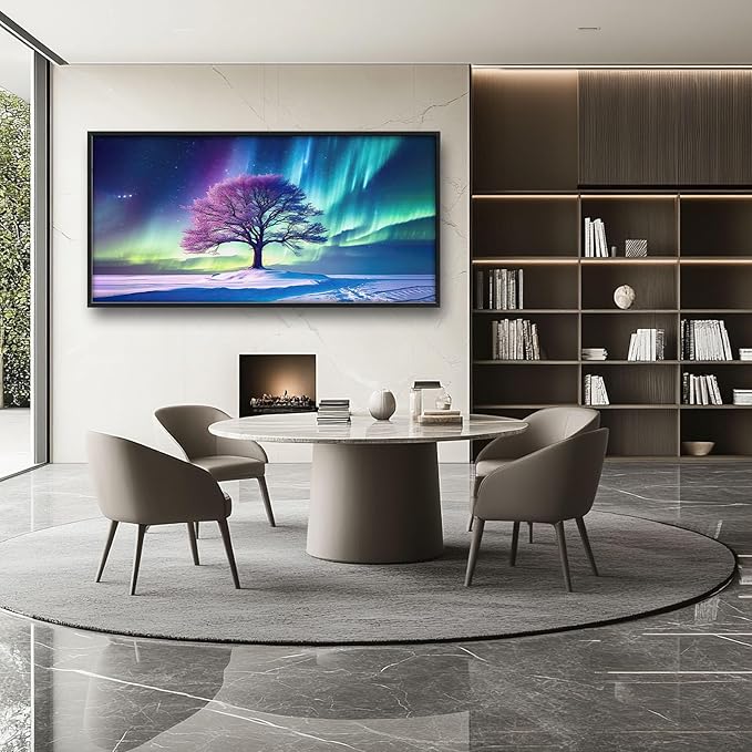 Tree of life Large Framed Wall Art Oversized Aurora Polar Lights Pictures Wall Decor Purple Aurora Polaris Canvas Print Painting Aesthetic Modern Artwork for Living Room Bedroom Office Bathroom Home Decor 60L"x30W"