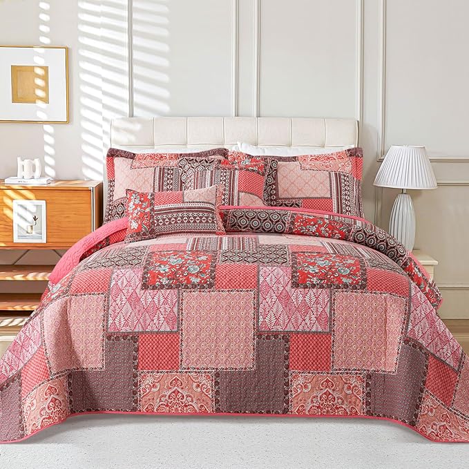 VAPUTAR Cotton King Size Quilt Bedding Sets, 3 Pieces King Bedspread Lightweight Quilted Reversible Coverlets Farmhouse King Quilt Set Suitable for All Seasons Decoration