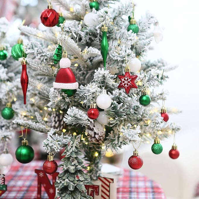 Sea Team 64-Pack Shatterproof Plastic Christmas Ball Ornaments Set, Colorful Christmas Baubles, Hanging Decorations for Xmas Tree, Wreath, Garland, (40mm/1.57 Inches, Elf)