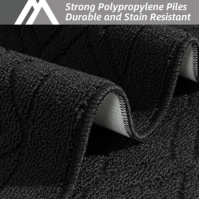 COSY HOMEER 60x24Inch/36X24Inch Kitchen Rugs Sets Non-Slip Washable Kitchen Mats for Floor Polypropylene Absorbent Kitchen Runner for Kitchen Sink Hallway Entryway(Black)