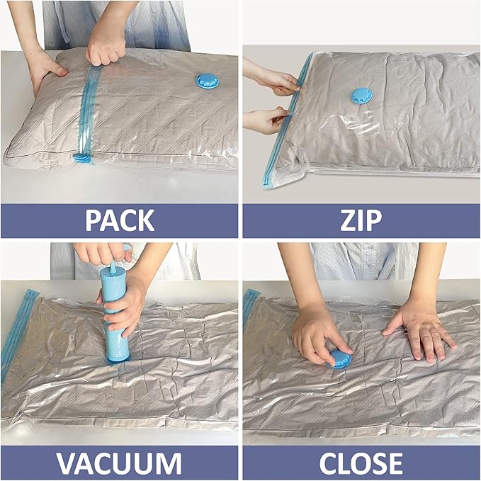 Space Saver Vacuum Storage Bags, 6 Pack Space Saver Bags with Pump, Storage Vacuum Sealed Bags for Clothes, Comforters, Blankets, Bedding (6 Medium)