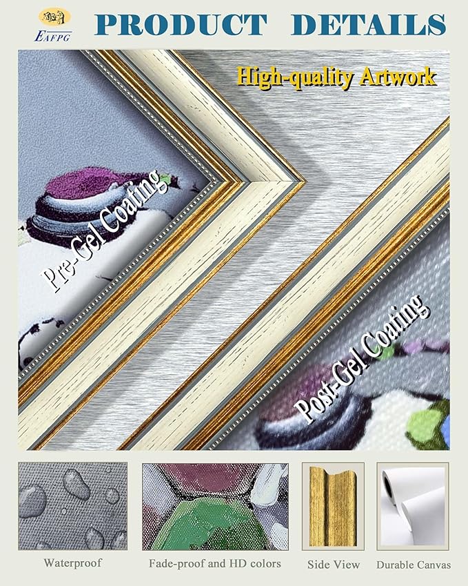 EAFPG Textured Gel Finish Gold Framed Vintage Wall Art for Bathroom, Funny Dog Painting Canvas Print for Living Room or Bedroom, Cute Animal Picture for Kitchen, Aesthetic Wall Decor, 8"x10"