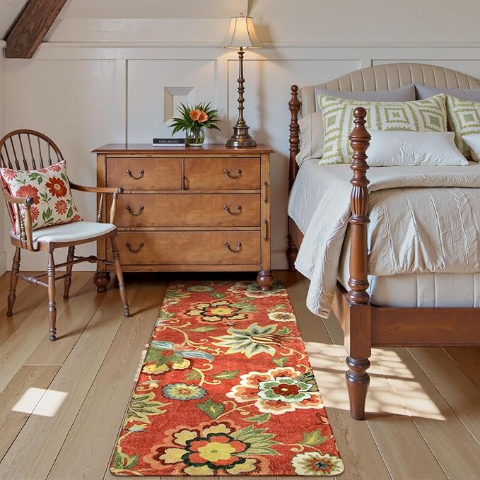 Lahome Red Floral Kitchen 2x5 Rug Runner, Washable Hallway Runner Vintage Christmas Throw Area Rug, Non-Slip Carpet for Entryway Living Room Laundry (2'x5', Red)