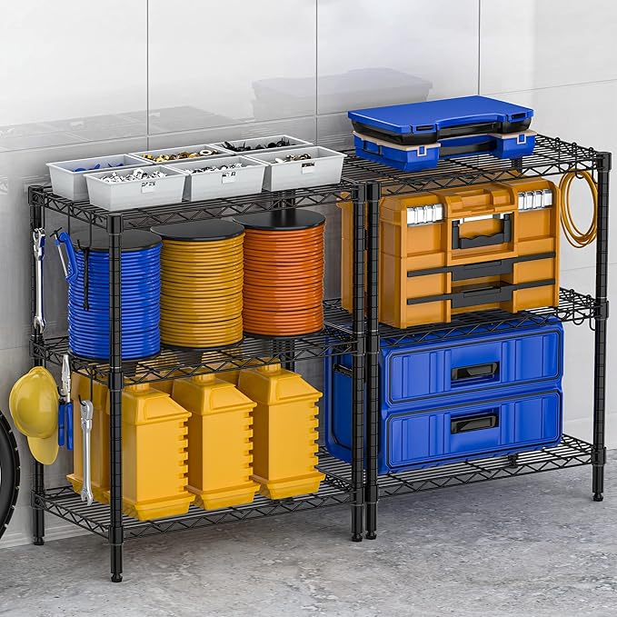 3-Tier Metal Storage Shelves, Steel Wire Rack Units Organizer, Adjustable Utility Shelf, Commercial Metal Shelf for Kitchen Garage Pantry Laundry