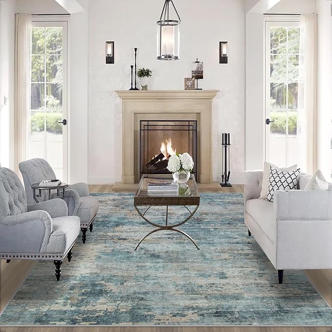 Area Rug Living Room Rugs: 5x7 Rug for Bedroom Machine Washable with Non Slip Backing Non Shedding Abstract Stain Resistant Large Carpet for Dining Room Nursery Home Office - Green