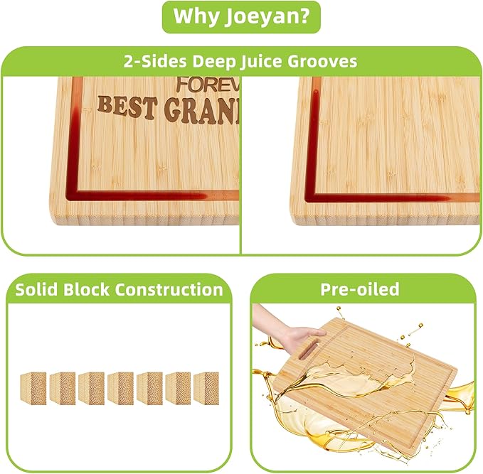 Joeyan Grandpa Birthday Gift from Grandchildren Grandson Granddaughter, Personalized Engraved Cutting Board Kitchen Present for Grandfather Christmas, Large Size, Heavy Duty, 16x12 inch
