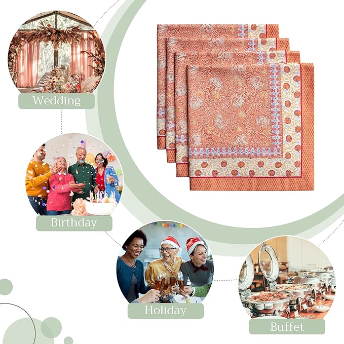 Maison d' Hermine Cloth Napkins Set of 4 100% Cotton Everyday Reusable Square Napkins Cloth Washable, Dinner, Party, Wedding, Restaurant (Harvest Festival, 20" x 20")