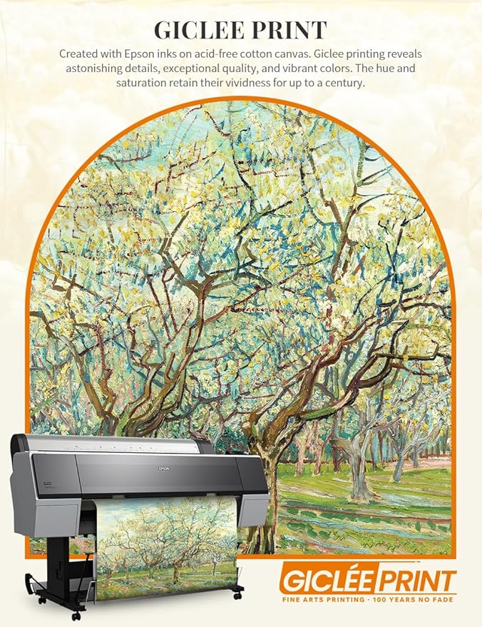 DECORARTS - The White Orchard, Vincent Van Gogh Art Reproduction. Acid Free Cotton Canvas Giclee Print w/Bronze Frame&Mat for Wall Decor.