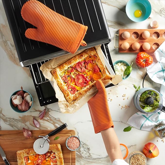 KitchenAid Ribbed Soft Silicone Oven Mitt 2-Pack Set, Honey, 7.5"x13"