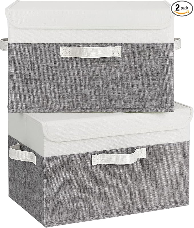 GRANNY SAYS Fabric Storage Boxes, Keepsake Box, Large Storage Bins with Lids, Closet Organizers, Toy Organizer, Storage Baskets for Shelves, White/Gray, 2-Pack