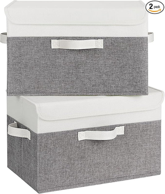 GRANNY SAYS Fabric Storage Boxes, Keepsake Box, Large Storage Bins with Lids, Closet Organizers, Toy Organizer, Storage Baskets for Shelves, White/Gray, 2-Pack