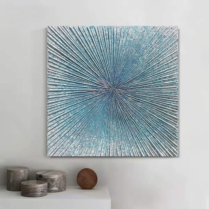 Yihui Arts Large Contemporary Abstract Living Room Wall Art Hand Painted Modern Teal Color Canvas Painting Pictures for Decoration